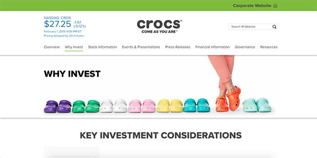 The Crocs IR website