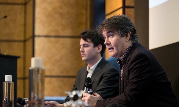 Greg Secord, vice president of IR at OpenText (right) with IR Magazine’s Laurence Taylor