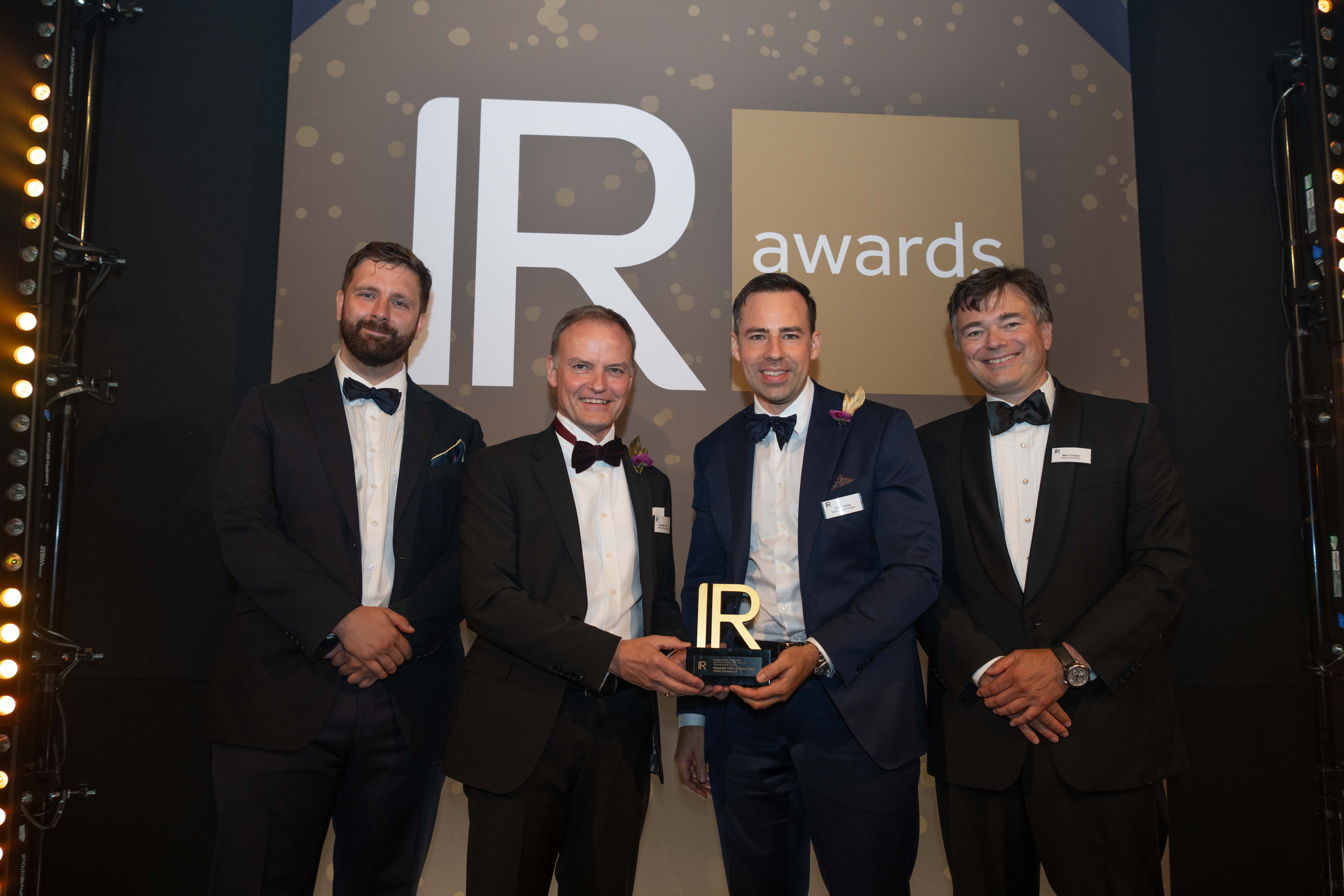 Alexander Feltin (second left) next to Daniel Györy (second from right) with one of the three trophies they picked up at the IR Impact Awards – Europe 2025