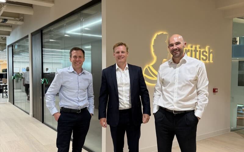 Max Nimmo (center), new head of IR at British Land, with outgoing CEO Simon Carter (left) and CFO David Walker (right).